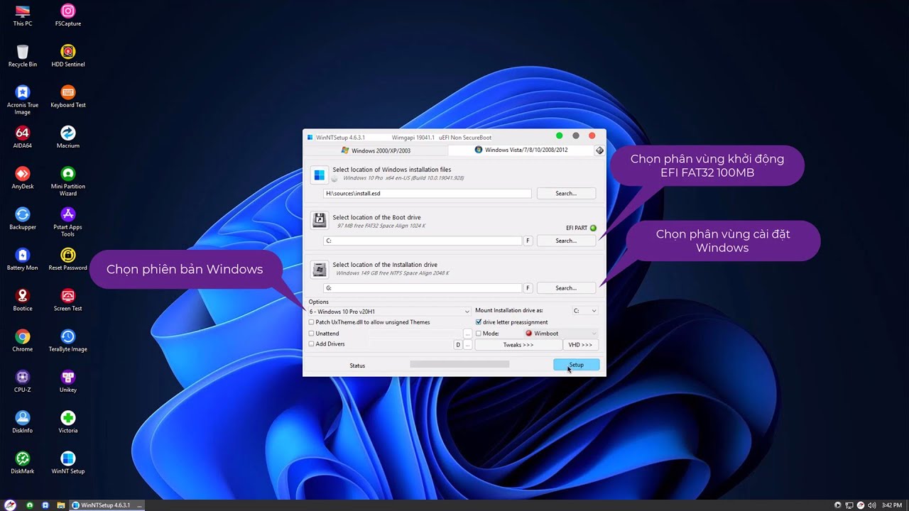 Hướng dẫn cài lại Windows UEFI/GPT với WinNT Setup (NHV BOOT)