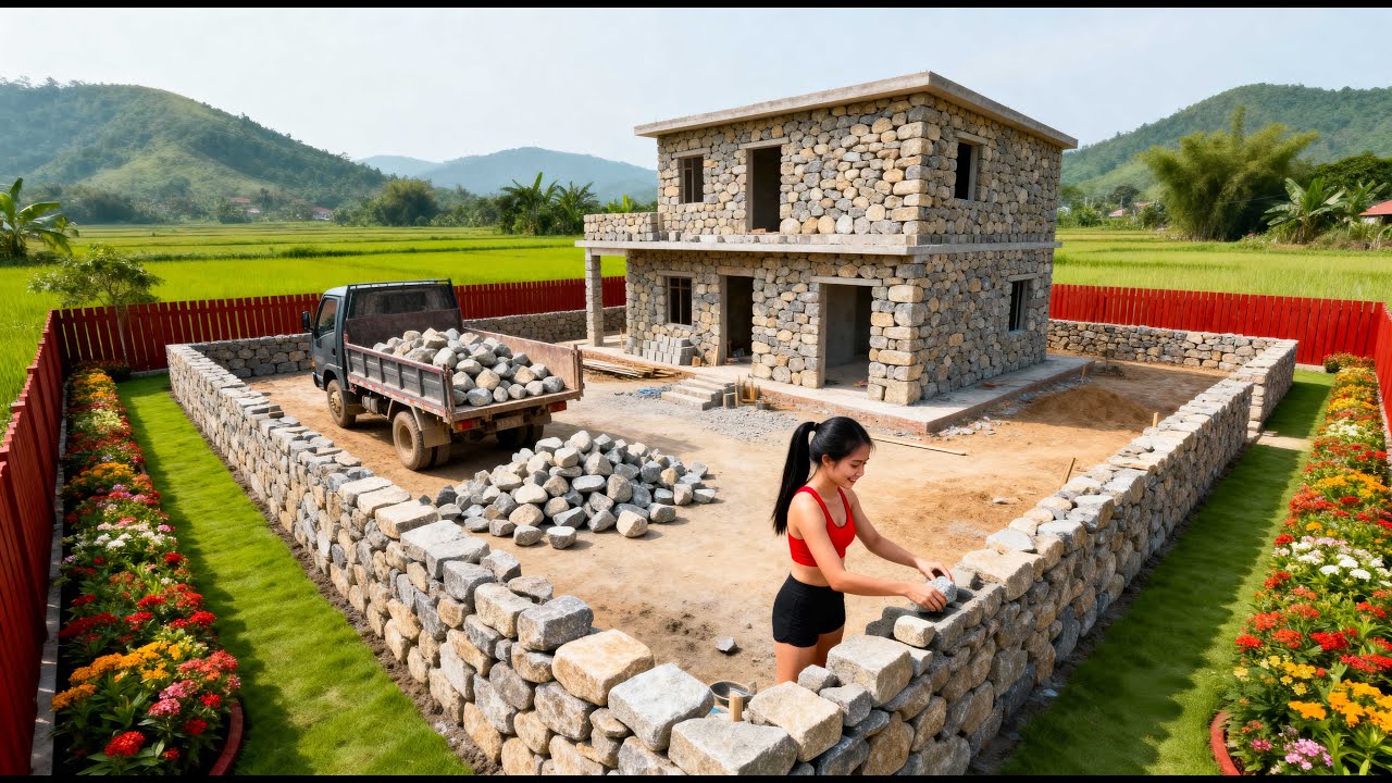 【DIY建築】一人で石の家を建てる｜Building a Stone House Alone | Stone Walls, Door & Window Frames