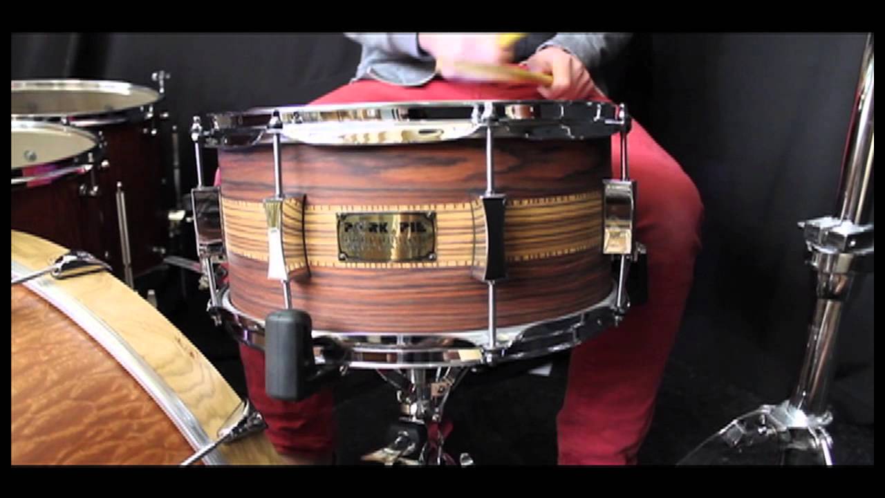 PorkPie USA 13x7 Custom Rosewood w/ Zebrawood inlays over Maple Shell Snare Drum