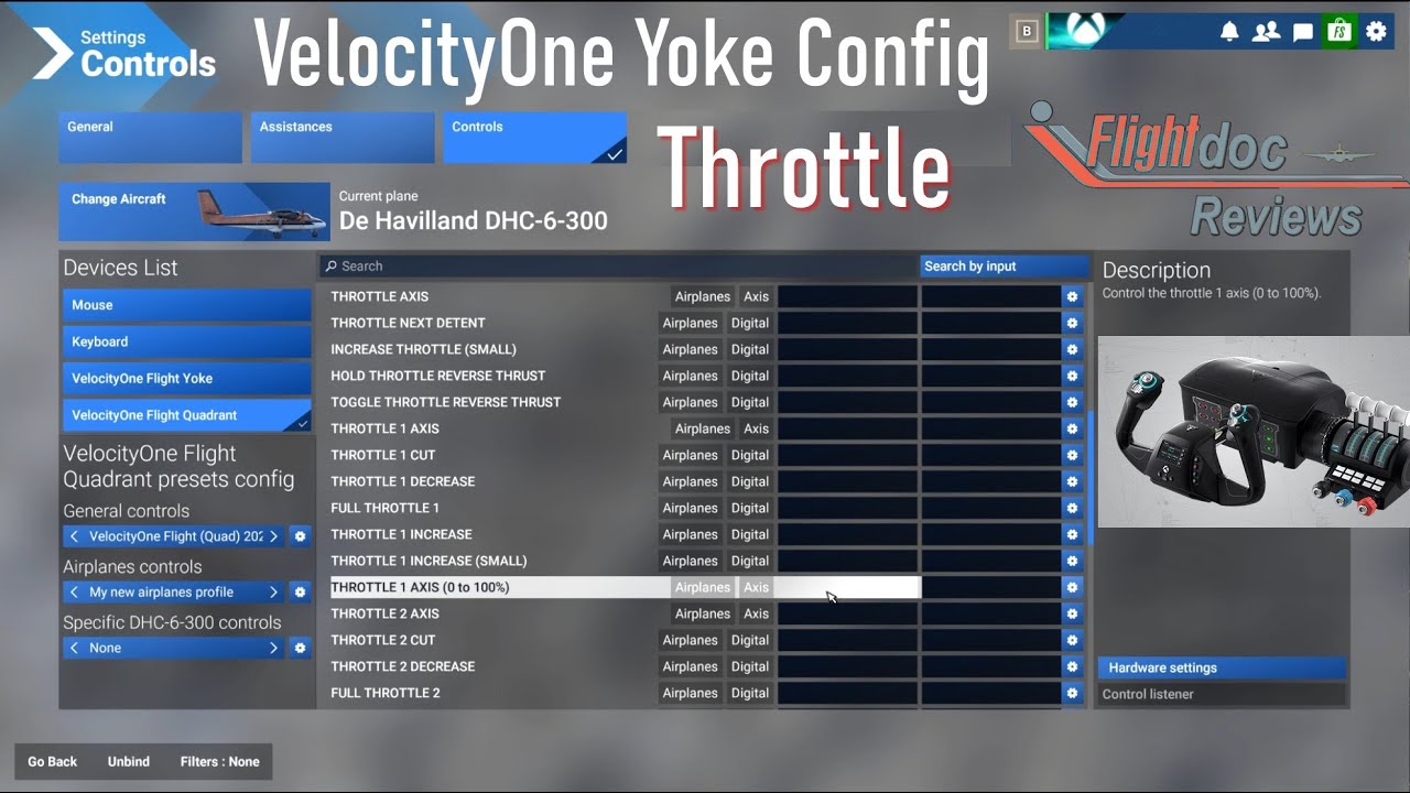 Velocity One Throttle Configuration FS2024 - Reverse Thrust