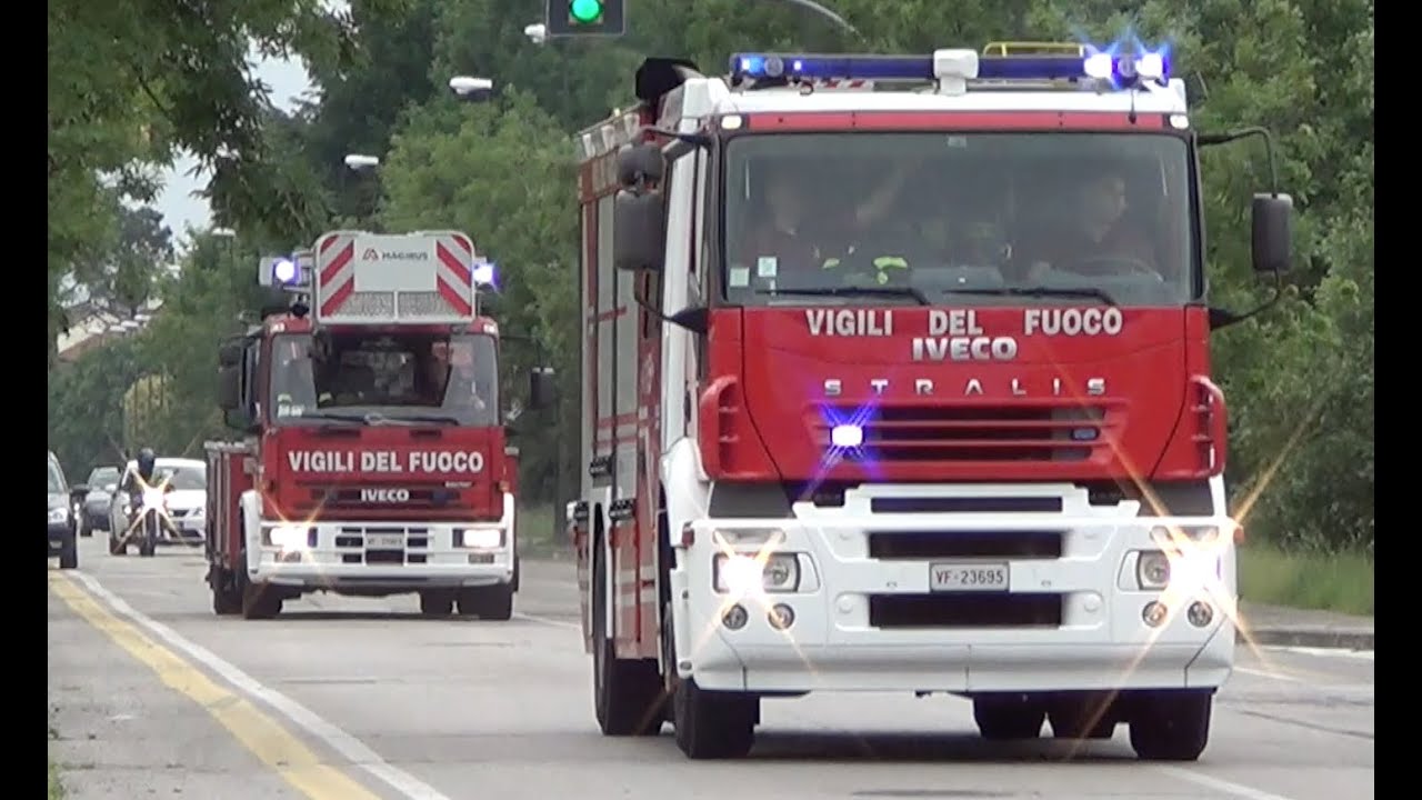 APS Stralis + AS EuroFire Vigili del Fuoco Treviso - Italian fire Engine and Ladder responding
