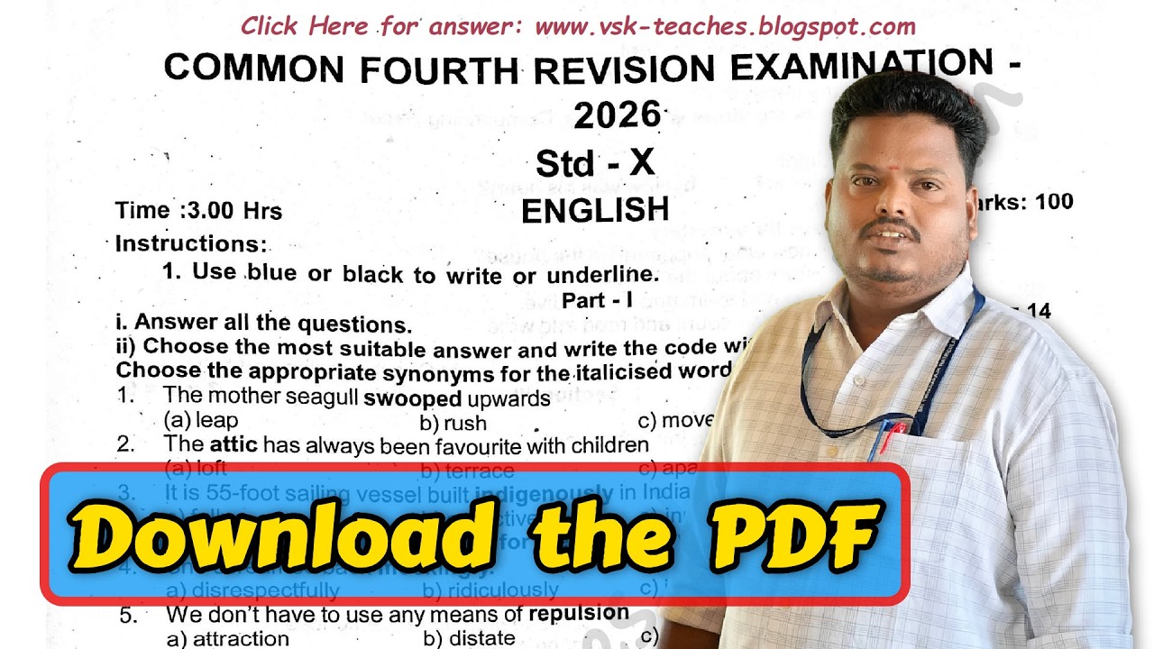 🔥10th English Fourth Revision Exam 2026: Original Question Paper + Official Key PDF Download