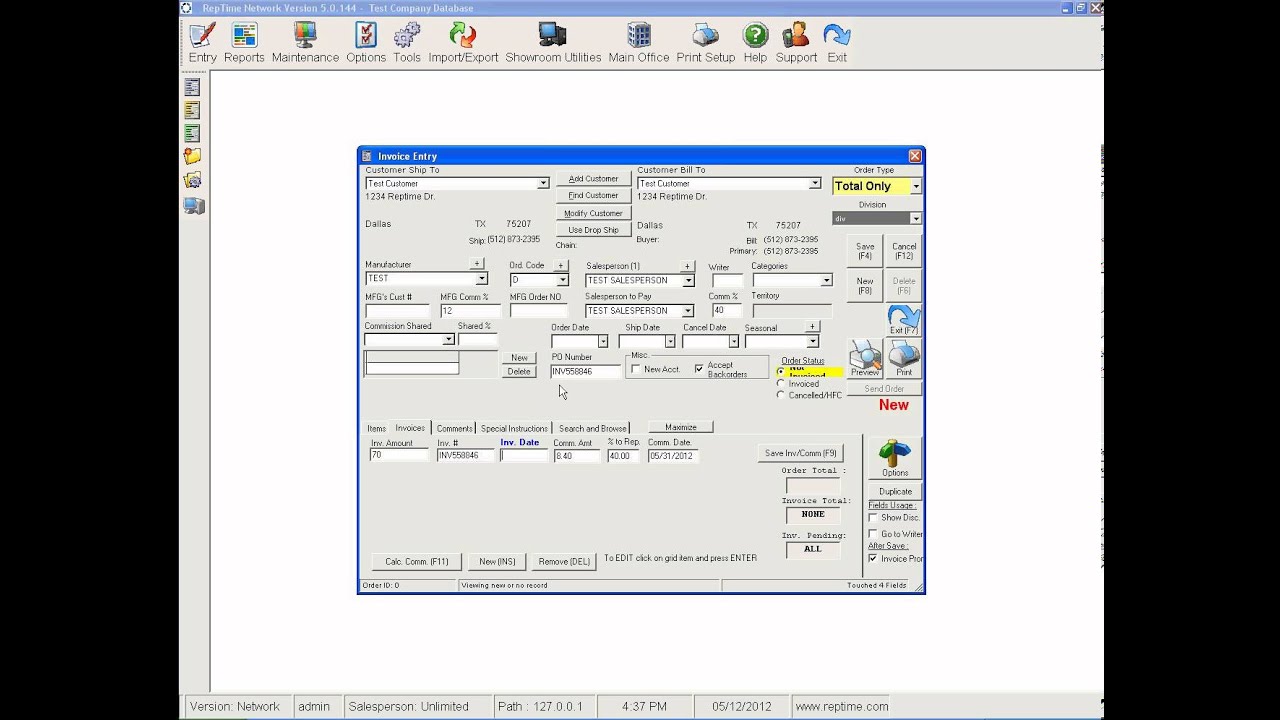 REPTIME - How to enter Direct Orders during InvComm Entry