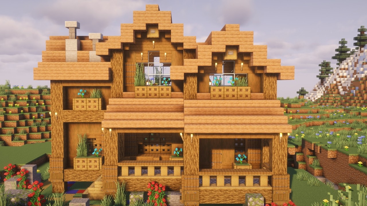Minecraft : How To Build a Large Wooden House 🏡 | Tutorial 