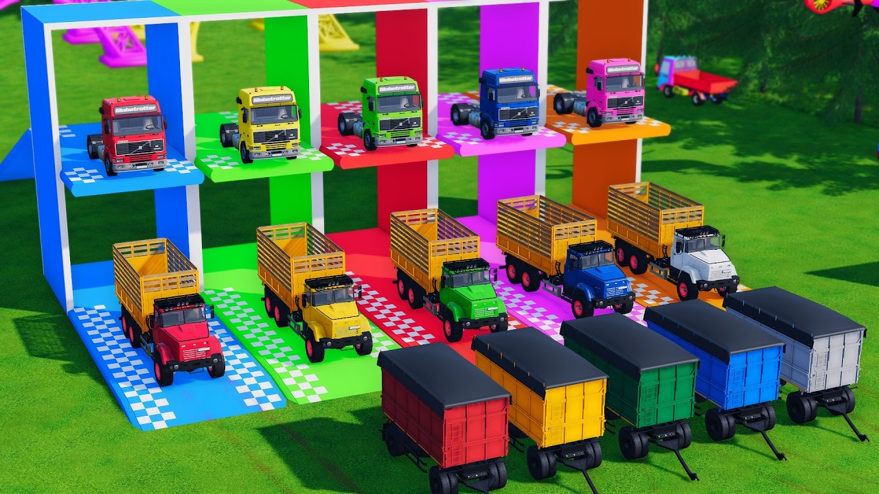 TRANSPORTING BUS, POLICE CARS, DUMP TRUCK, BOX TRUCK, FIRE TRUCK WITH SCANIA TRUCK   #47