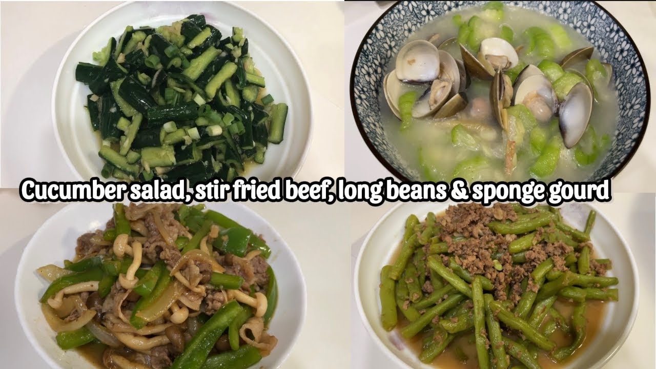 Cooking Taiwanese side dishes pt.1| Cucumber salad, stir fried long beans, sponge gourd w/clamshells