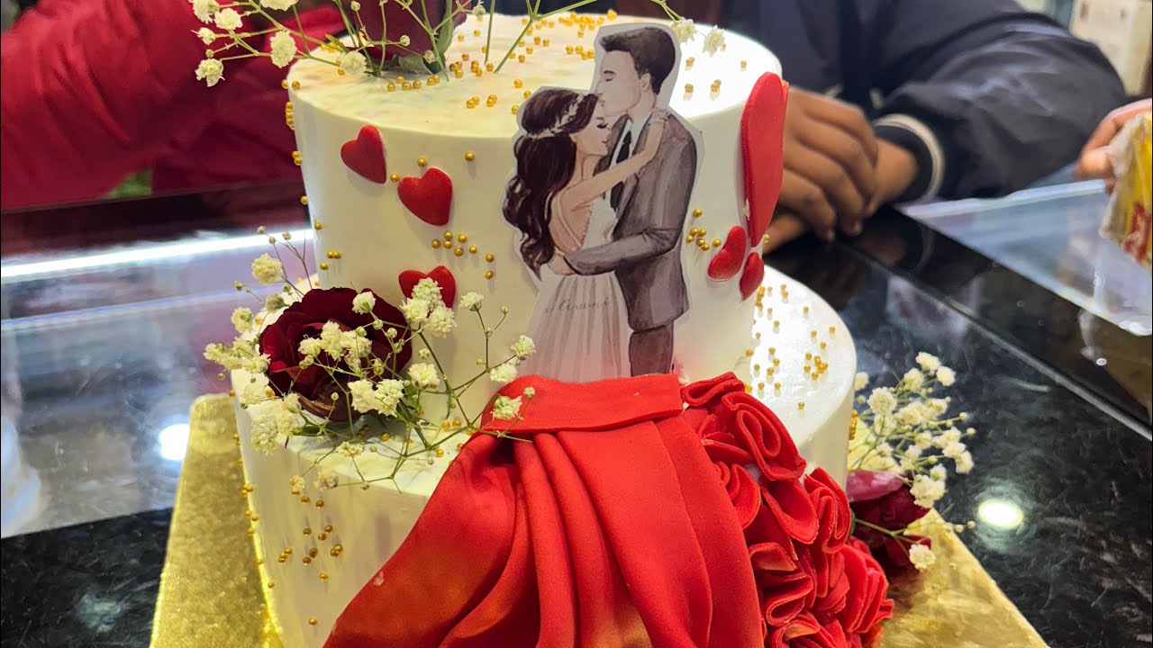 Beautiful anniversary theme cake \ whipped cream and fondant cake 