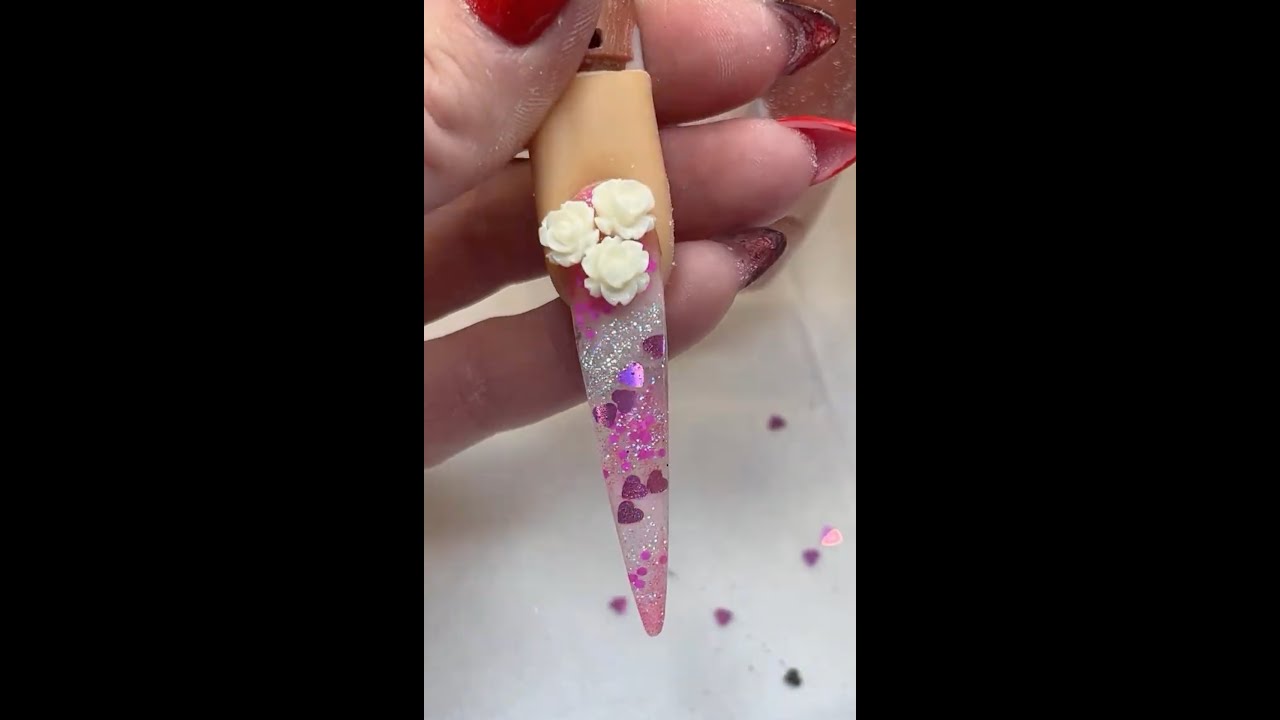 Beginner Acrylic Nail | Extra Long Valentine's Rose Nail Art