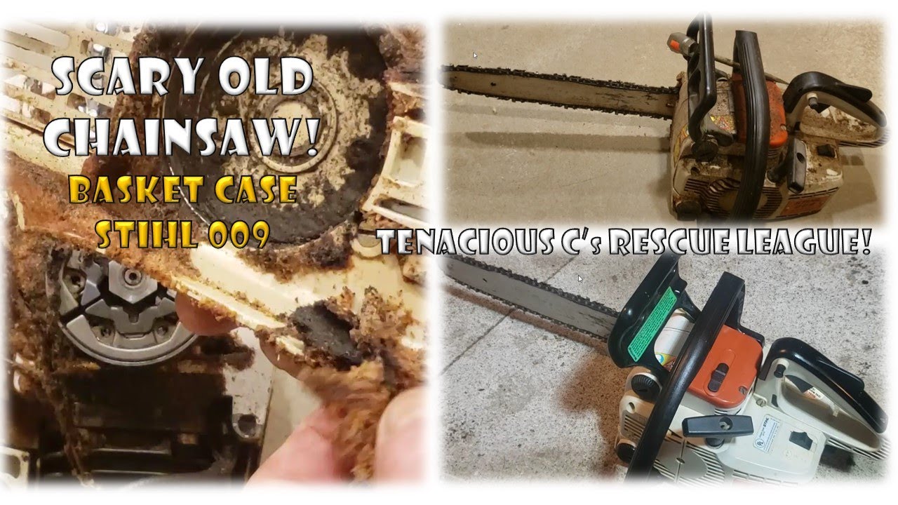 Abused basket case 1980's Stihl 009 chainsaw from the dump fixes up for nothing and cuts!