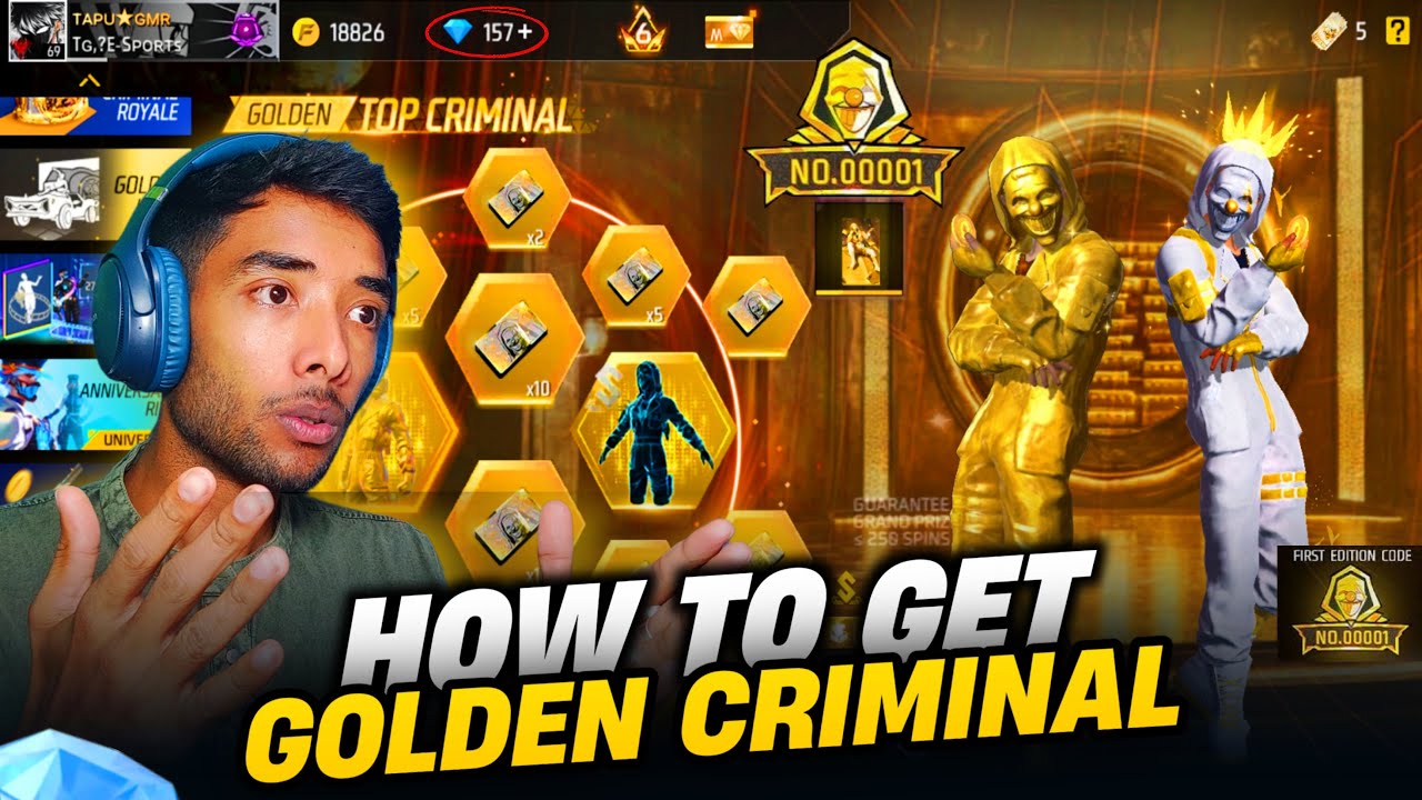 NEW GOLDEN TOP CRIMINAL RING EVENT FREE FIRE | GOLDEN CRIMINAL BUNDLE SPIN