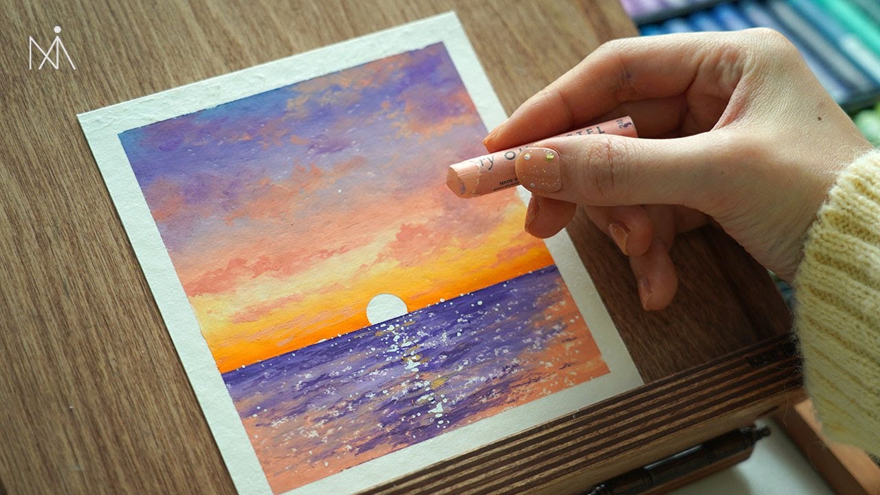 Sunrise drawing with oil pastel : 오일 파스텔로 일출 풍경화 그리기 [NIA]