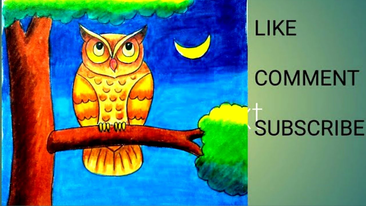 How to draw an owl step by step for beginners/ owl drawing scenery easy