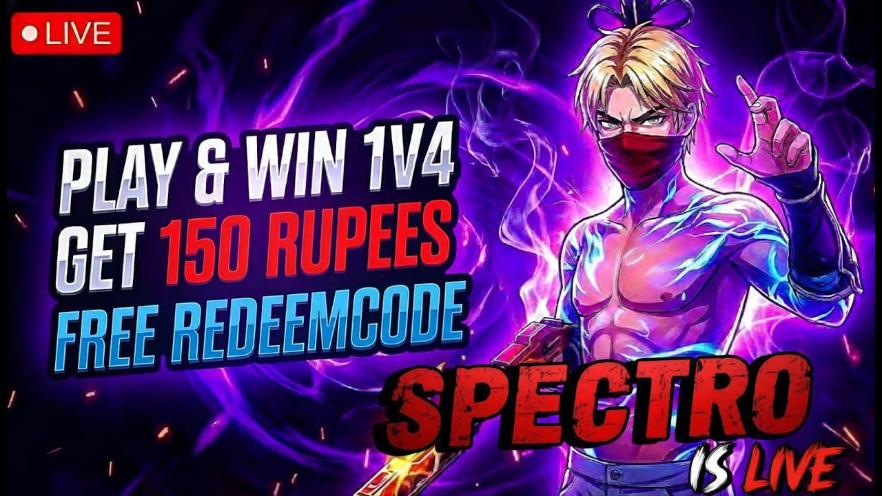 150 RUPEES REDEEMCODE 1V4 ROOMS SPECTRO'S LIVE #redeecode #freefirelive #garena#codeff #livestream