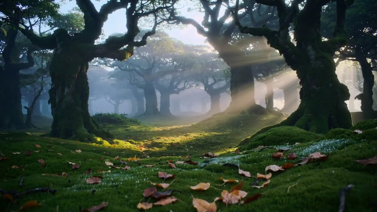 Misty Forest at Dawn | Sunlight Through Ancient Trees 🌫️🌲 #ForestAmbience #NatureSounds