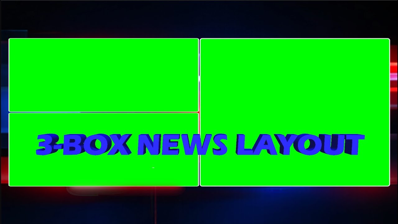 3-Box News Screen Layout | Dual Stacked Frames + Large Visual | Green Screen Chroma Key