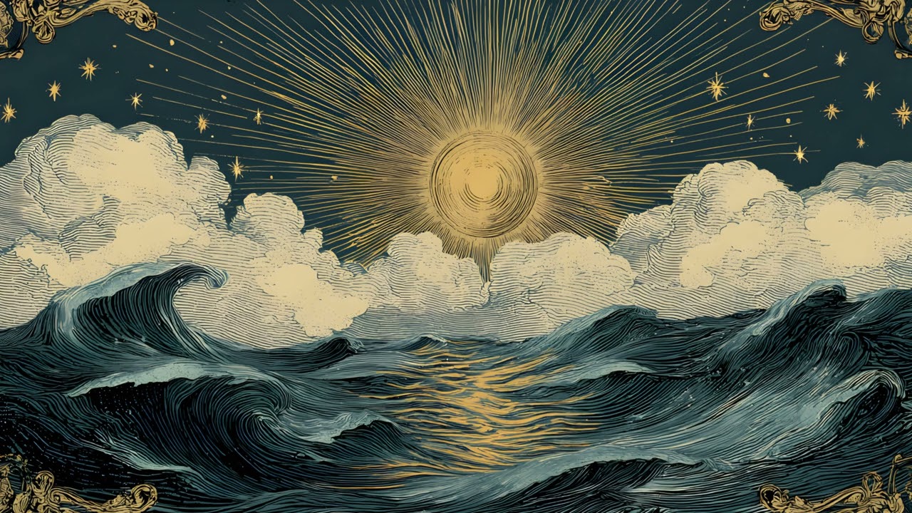 Golden Sun Over Ocean Waves | 2 Hour Vintage Frame | Whimsical Gothic Home decor
