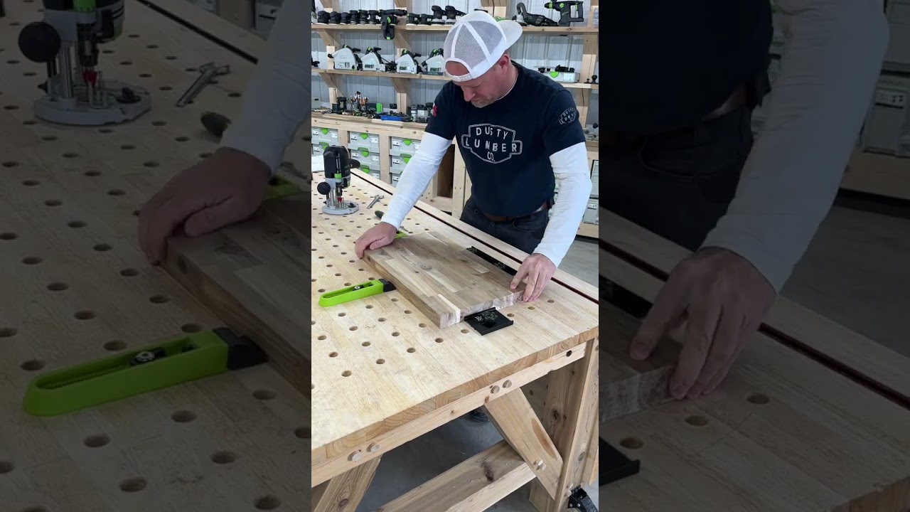 15 degree Freud chamfer bit in the Festool OF 1400 and the Bow Products low profile clamp kit
