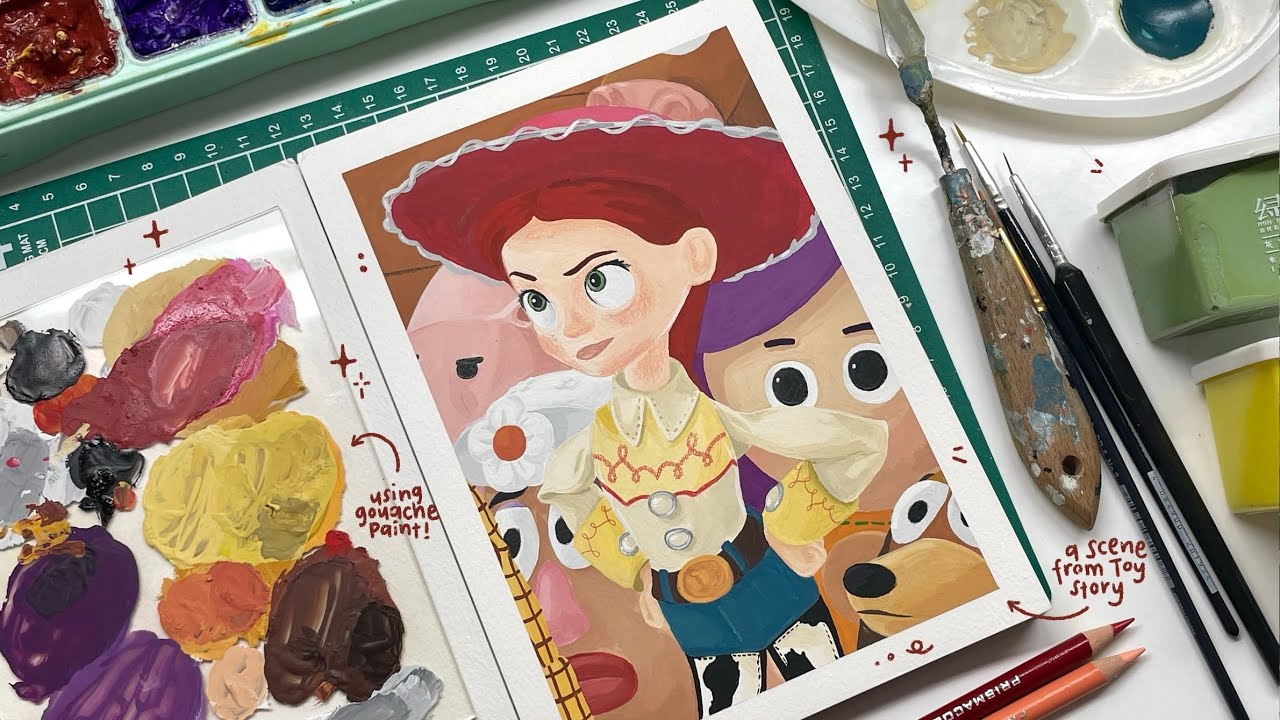 paint with me, painting a scene from Toy Story🧸🥔🚂 using himi miya gouache paint