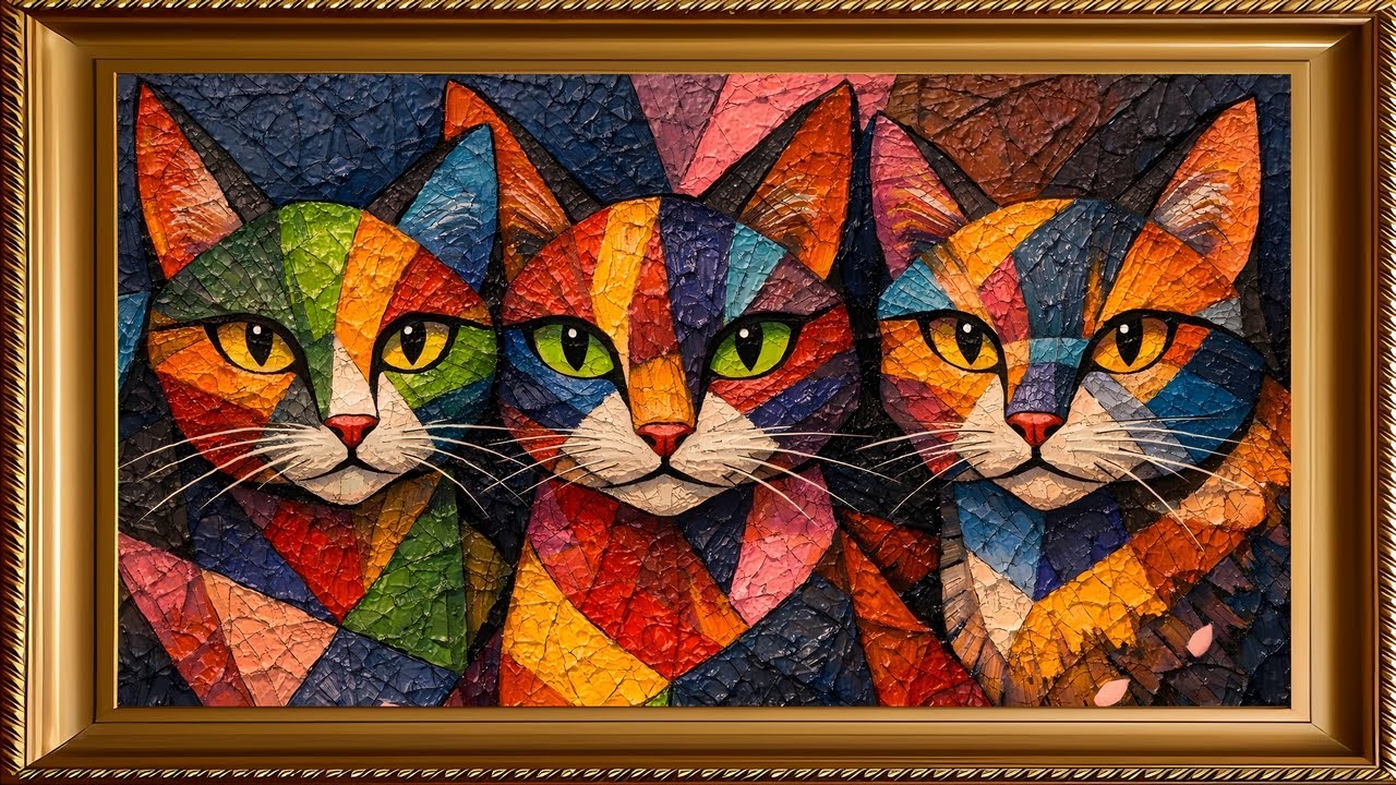 Colorful Mosaic Cats 4K Art for TV (No Sound)
