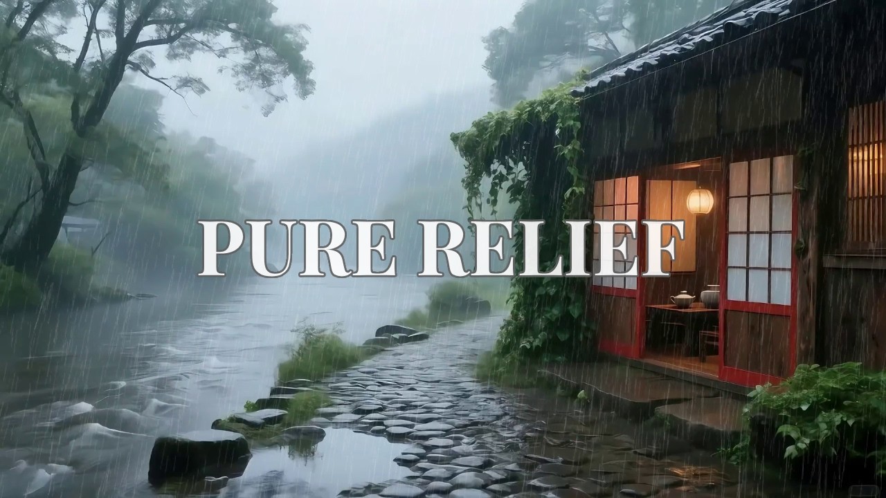 12 Hours Healing Rain ASMR Sounds in Foggy Mountain River Hut for Stress Relief 🌫️