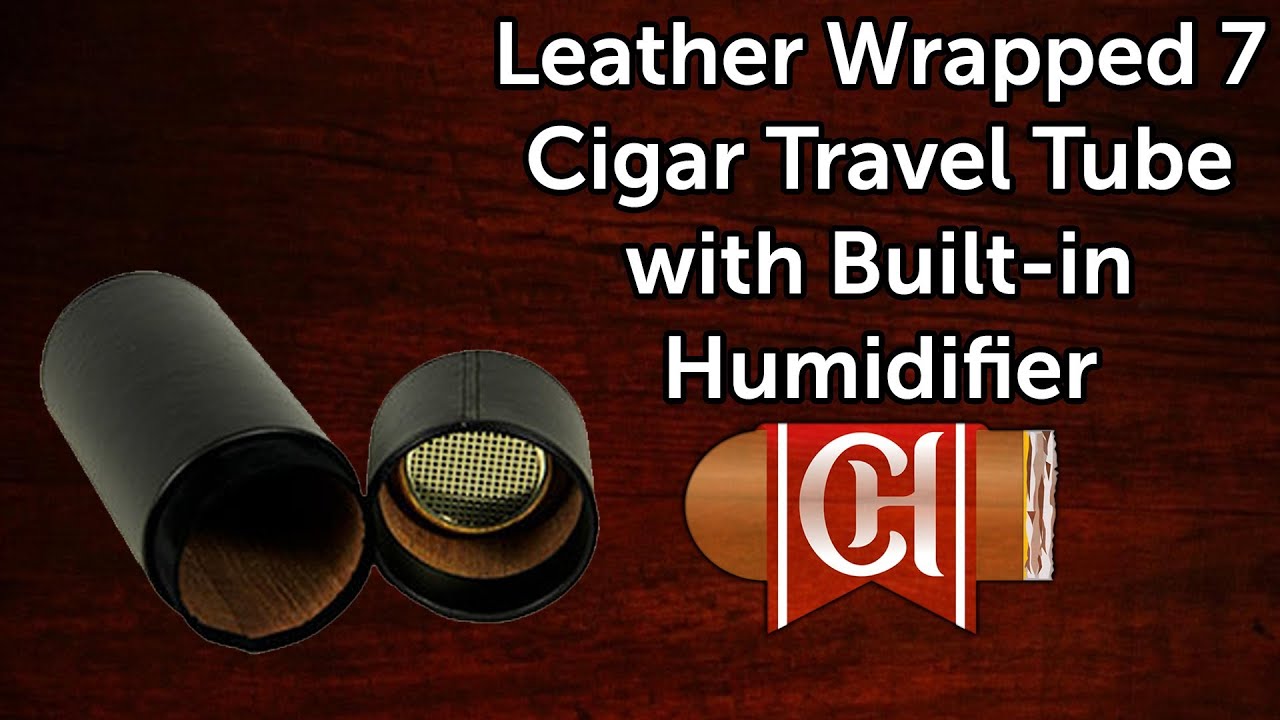 Leather Wrapped 7 Cigar Travel Tube with Built in Humidifier
