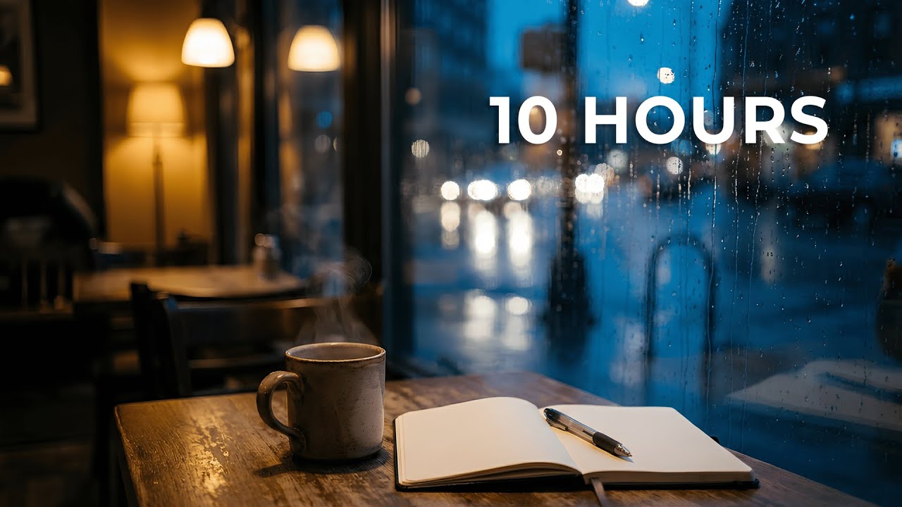 Deep Focus Café Ambience at Night | Rain on Window (POV) | 10 Hours, No Music