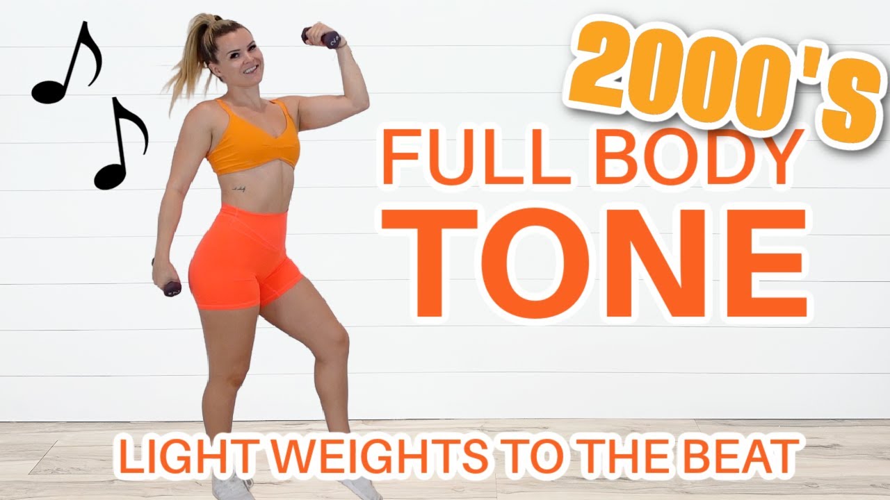 2000's FULL BODY TONE WORKOUT- FOLLOW ALONG TO THE BEAT WITH LIGHT WEIGHTS