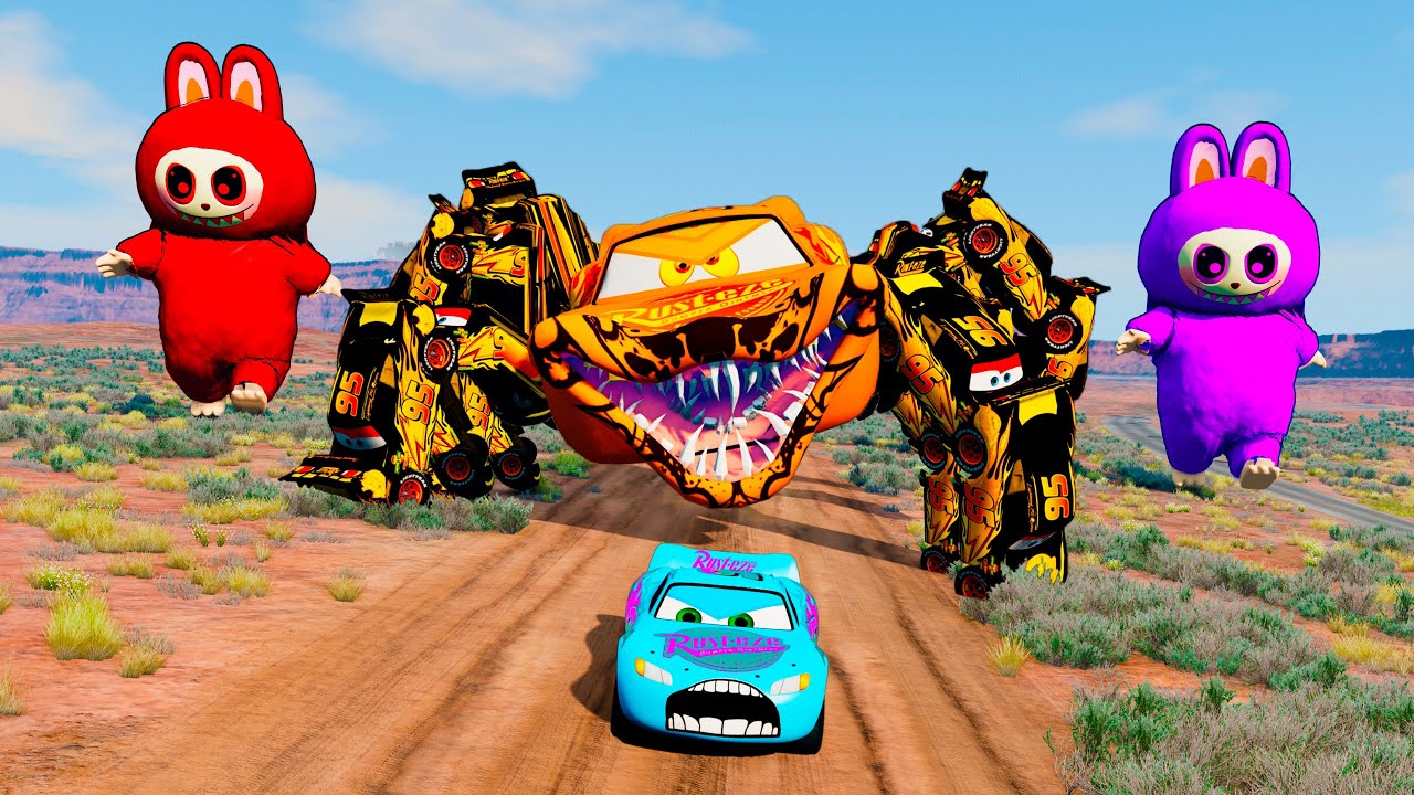 Lightning McQueen vs GIANT MONSTERS! | MCQUEEN EATER Chase & Epic Stunts!
