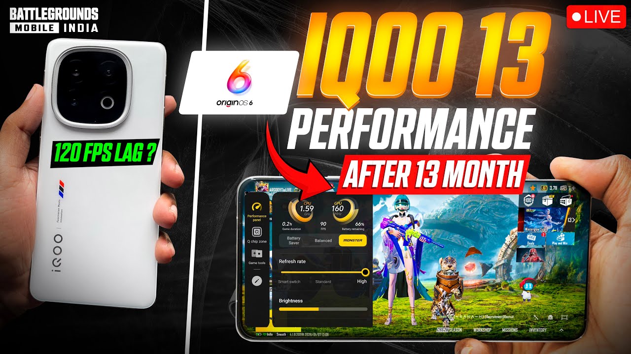 IQOO 13 120 FPS BGMI TEST 🔥 FPS METER LIVE | CONQUEROR PUSH GAMEPLAY #iqoo13 #bgmi #120fps