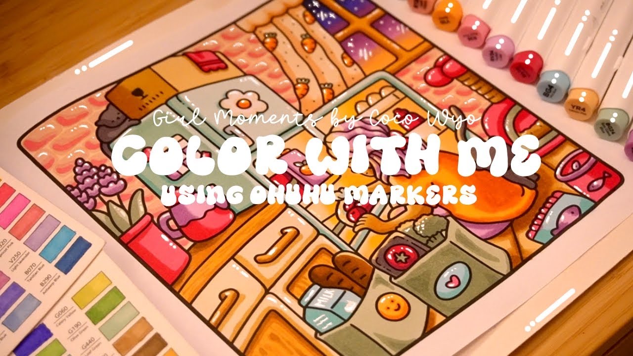 Color with me (ASMR) 🥞🫐 'Girl Moments' by Coco Wyo using Ohuhu markers 🌱✏️ #adultcoloring #asmr
