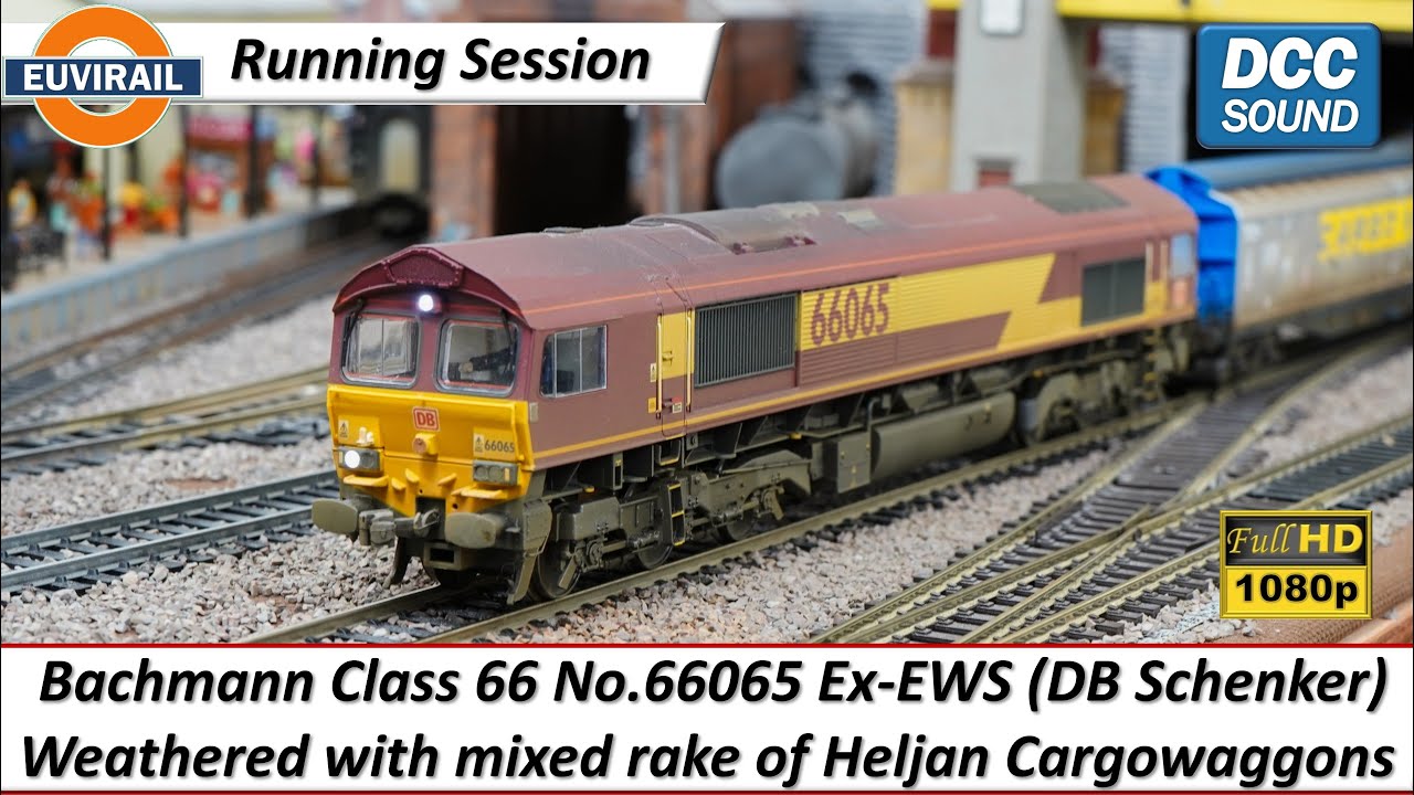 Bachmann Class 66 32-737 No.66065 Ex-EWS (DB Schenker) Weathered with rake of Heljan Cargowaggons