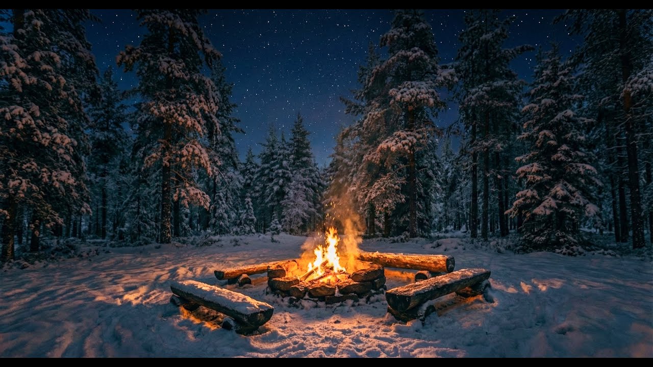 Crackling Campfire in a Snowy Forest – Relaxing Snow Ambience ✨