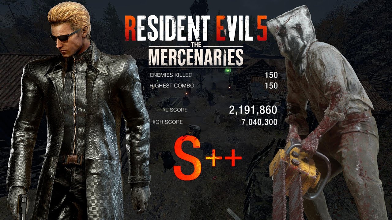 Resident Evil 4 Remake Mercenaries - Wesker RE5(Coat) S++ Rank - Village(Night) - 4K 60FPS