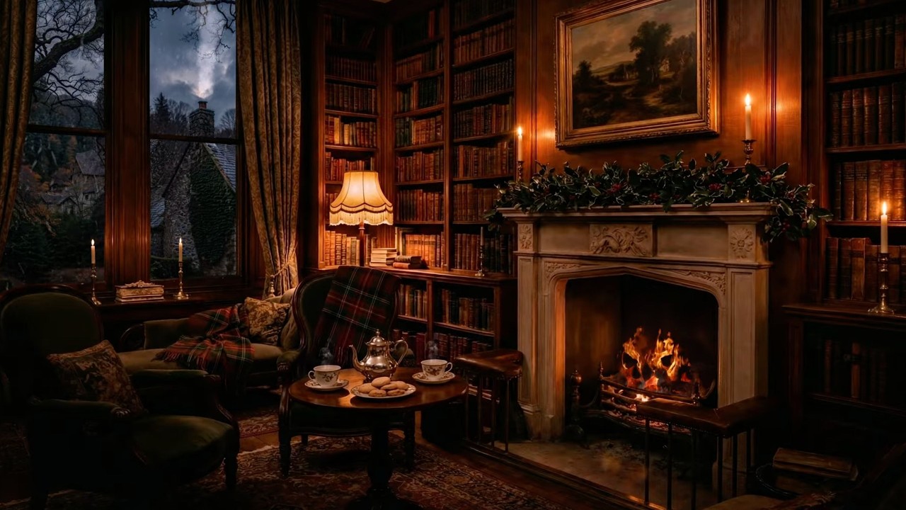 Rainy Evening at the Manor 🔥 Fireplace & Gentle Rain Sounds for Relaxation, Study & Sleep