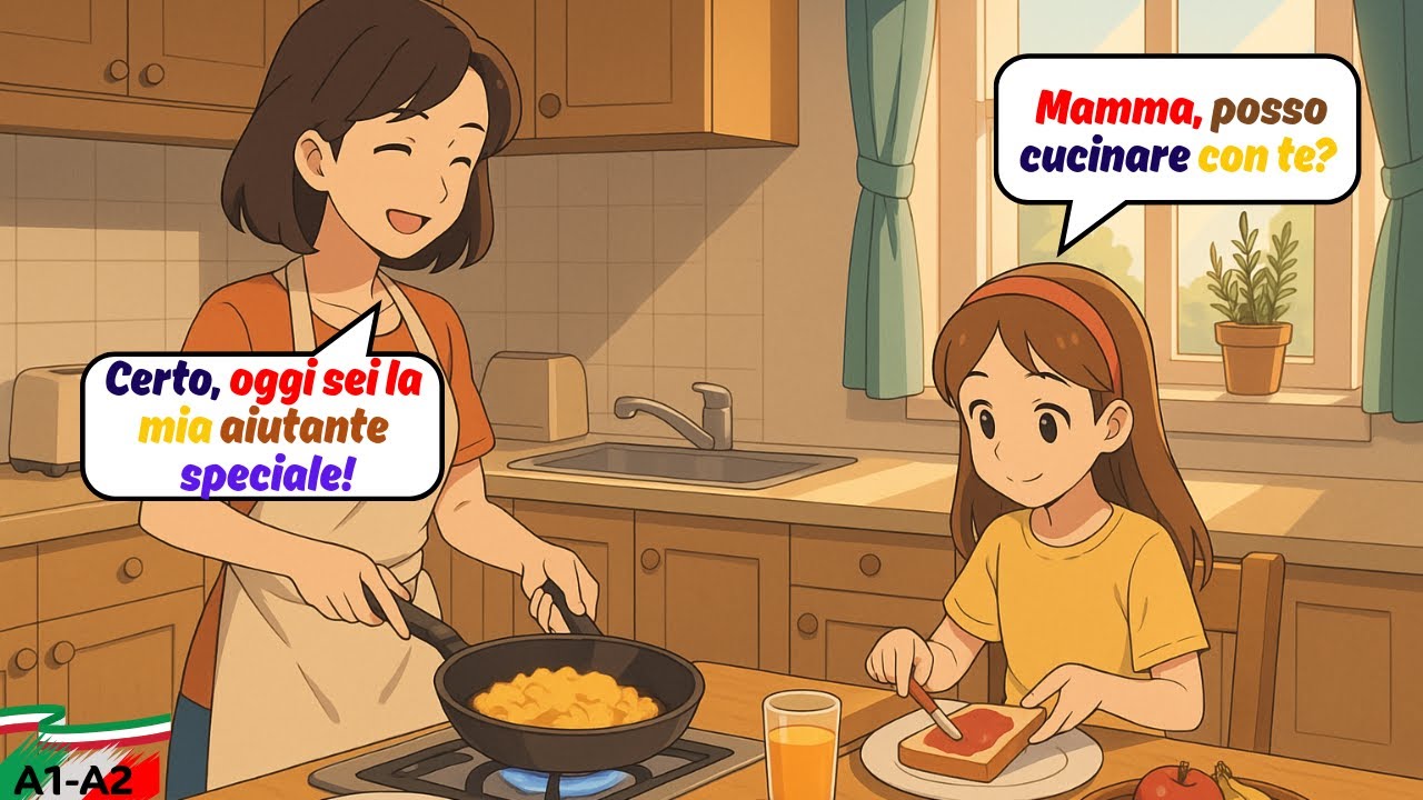 Изучайте итальянский: ежедневные диалоги матери и дочери 👩‍🍳 для начинающих (A1–A2)