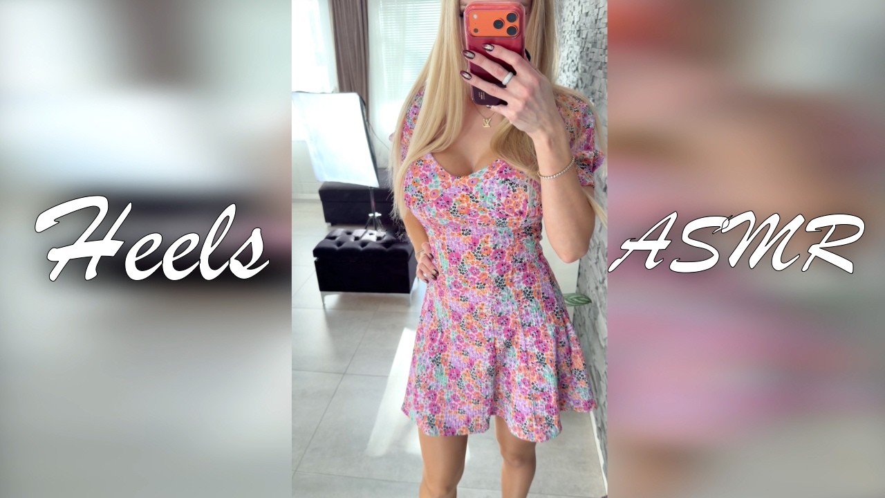 Pink High Heel Mules | Floral Dress look ASMR Sound #ootd #dress #heels