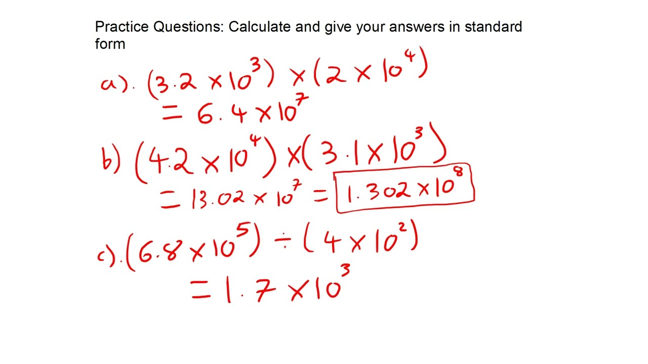 Calculations with Standard Form (Non-Calculator)