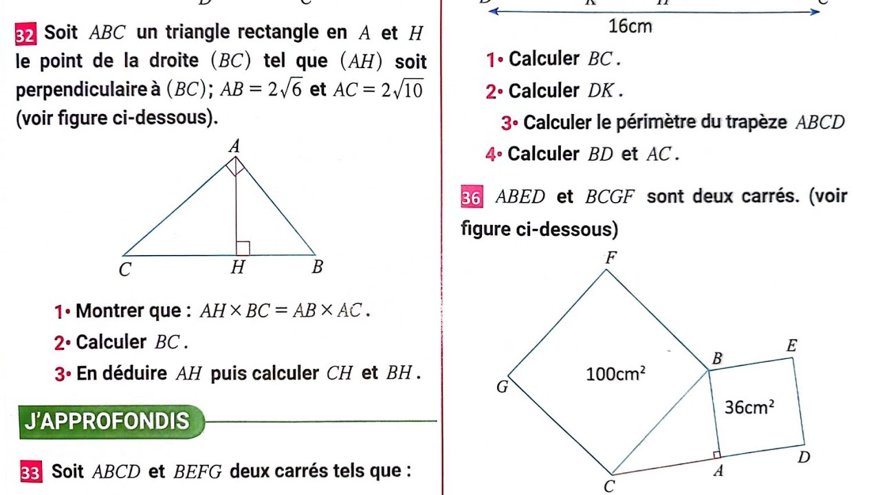 Exercice 💥TOP🏅MAXI Maths 3AC LA PAGE 75 Théorème de Pythagore Exercice 32 3ème Année Collège