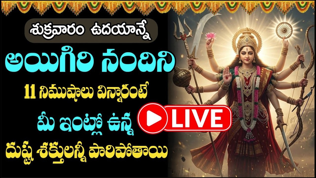 LIVE  :శుక్రవారం అయిగిరి నందిని ఉదయాన్నే వింటే మీ ఇంట్లో ఉన్న దుష్ట శక్తులన్నీ పారిపోతాయి