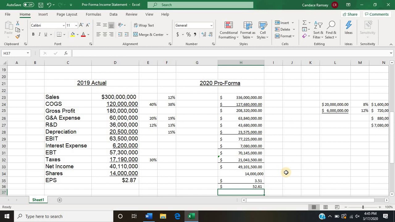 Pro Forma Income Statement