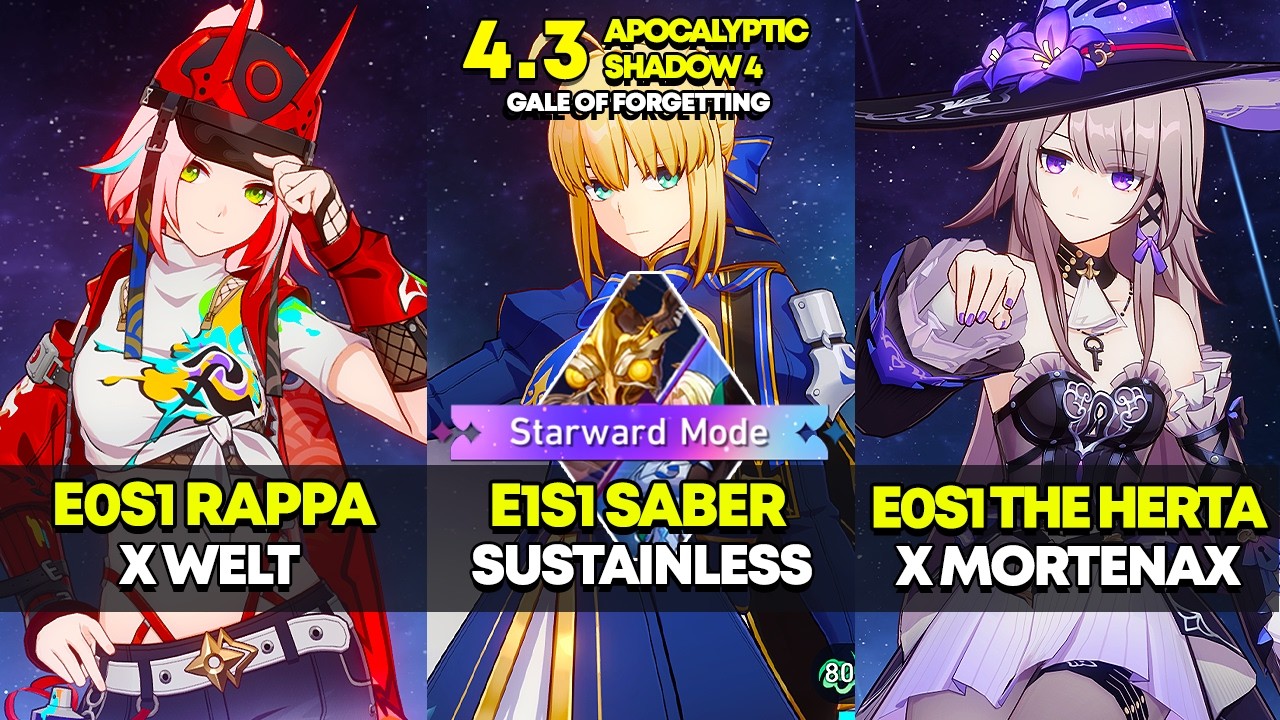 E0S1 Rappa, E1S1 Saber, E0S1 The Herta | Apocalyptic Shadow 4: Starward Mode | HSR 4.3