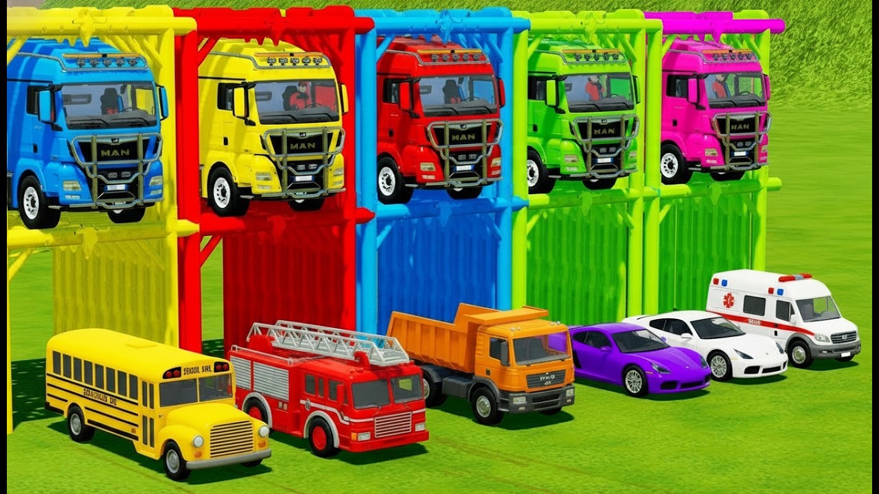 Garage with Colors – COLORFUL SUPER MIXER TRUCK WITH DOUBLE TRAILER | KENWORTH, PETERBILT, MACK