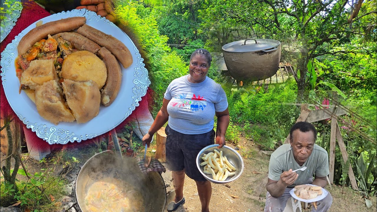 Real Jamaican Salt Mackerel Run-Down| Cornmeal Dumpling Banana & Renta Yam W Watermelon Skin Juice