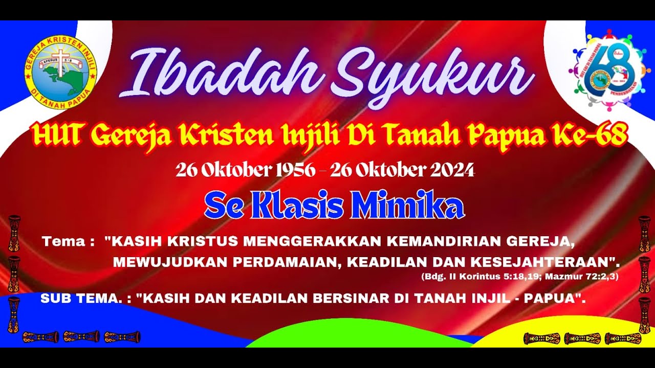 IBADAH SYUKUR HUT GEREJA KRISTEN INJIL DI TANAH PAPUA KE-68, 20 OKTOBER 1956 - 26 OKTOBER 2024