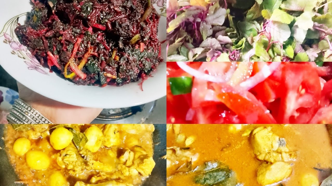 কক মুরগির নতুন আলু দিয়ে ঝুলআর লাল শাক রান্না।🌶️#food #bangladeshifood #cooking #recipe 