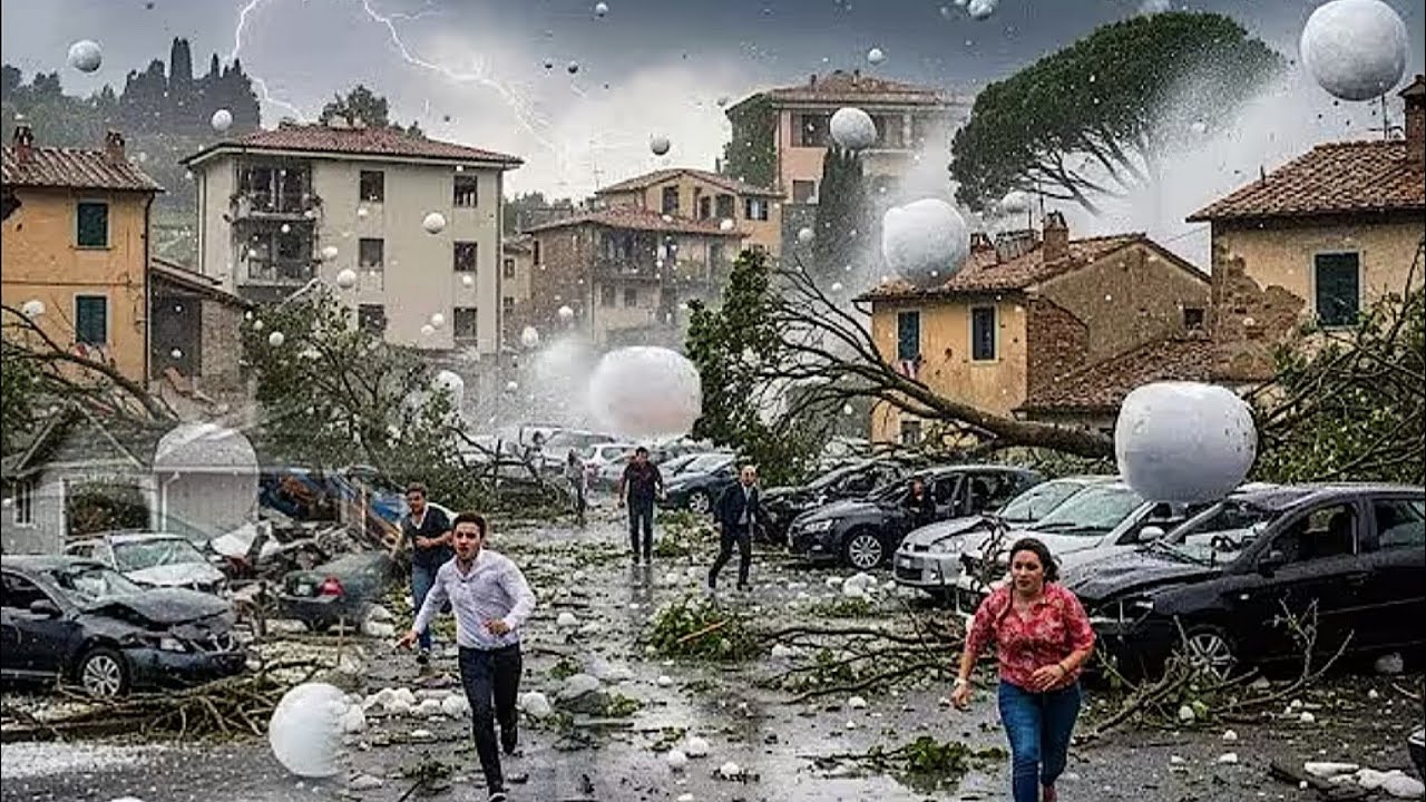Chaos in Italy today, giant hailstorm damages cars, houses, properties in Ivrea!