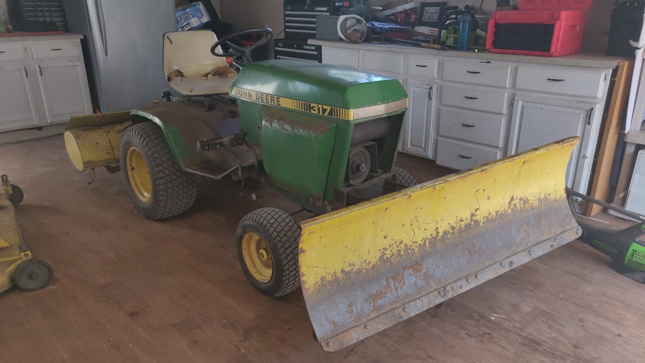 Getting the John Deere 317 ready for show, Fixing throttle, Installing blade and Rototiller.