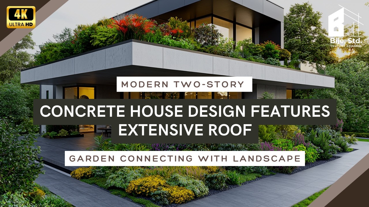 Modern Two-Story Concrete House Design Features Extensive Roof Garden Connecting with Landscape