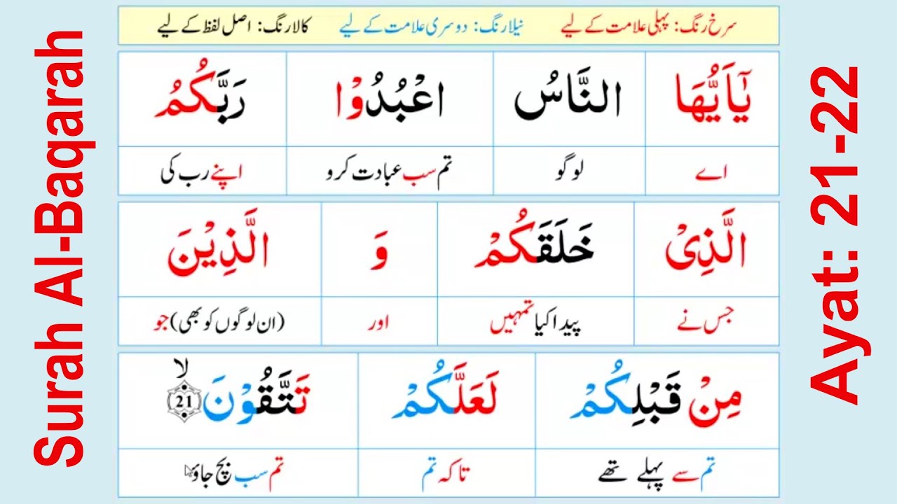 Lesson-12 Al-Baqarah 21-22 | Misbah-ul-Quran مصباح القرآن | Quran Word to Word Urdu Translation