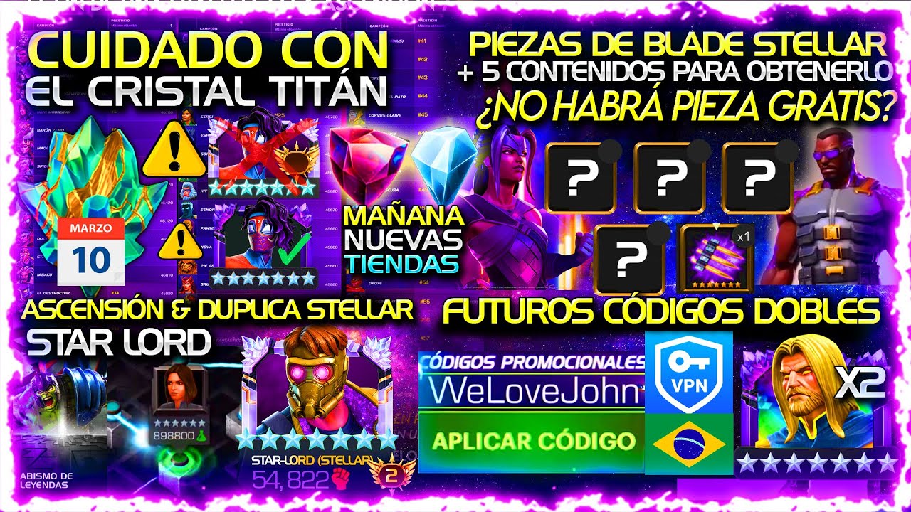 CÓDIGOS “DOBLES” CUIDADO CON EL NUEVO TITÁN! ASCENSIÓN+DUPLICA STARLORD +5 CONTENIDOS xBLADE? | MCOC